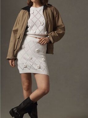 Anthropologie Maeve 3D Floral Knit Mini Skirt